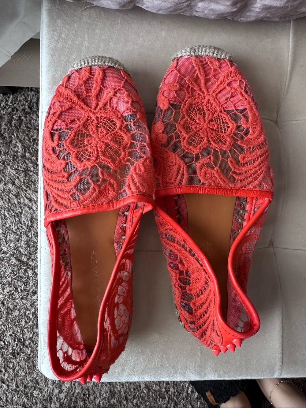 Rebecca Minkoff Coral Lace Studded Espadrille Flats - Size 7